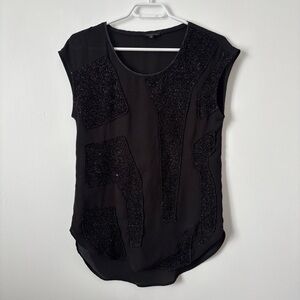 Dynamite Black Shimmer Patchwork Cap Sleeve Blouse - XS